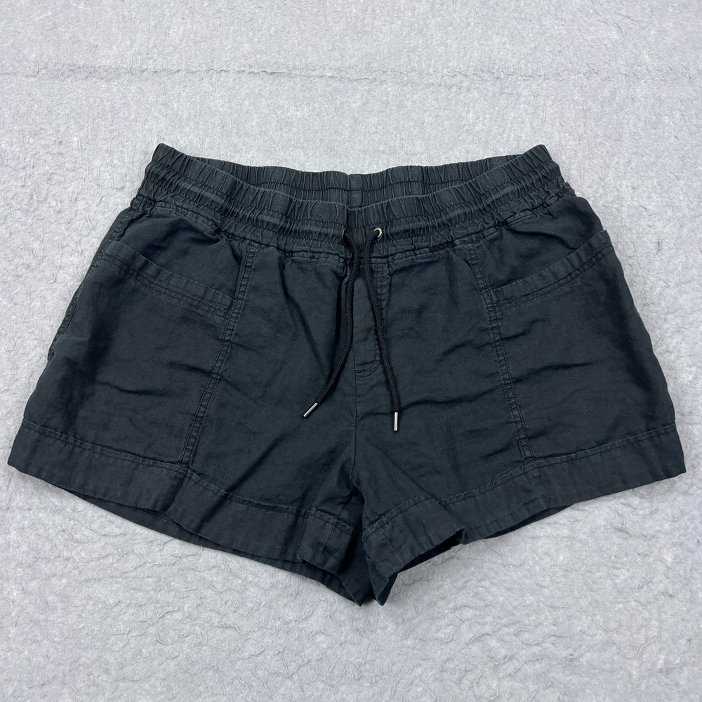 Athleta Cabo Linen 4"‎ Shorts Women's 20 Black Woven Elastic Drawstring Beach